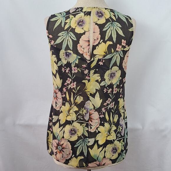 Cabi black multi floral print sleeveless ruffle neck top #3265 Small - Picture 3 of 7